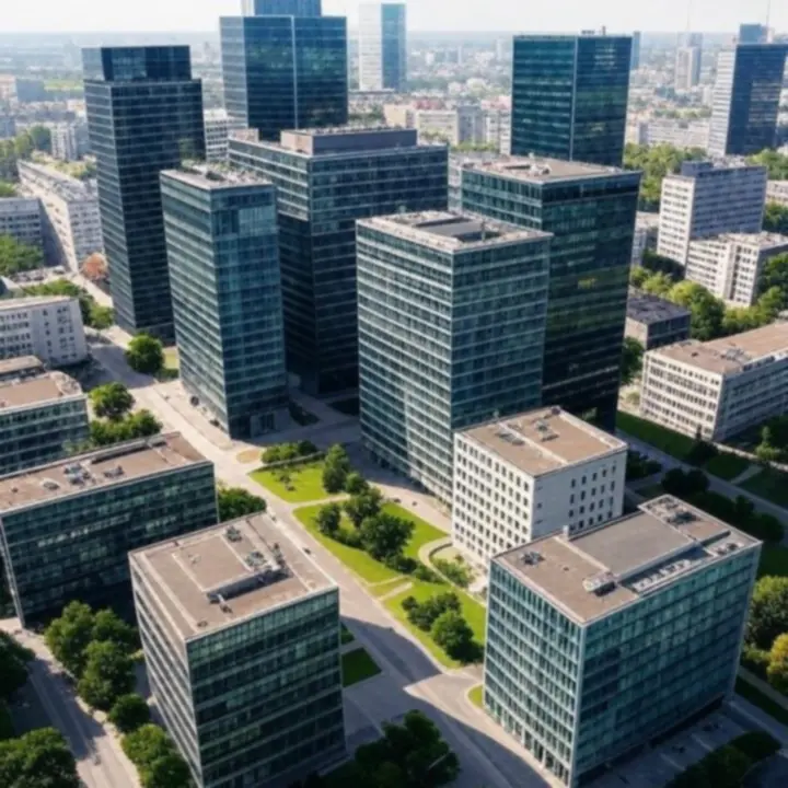 Panorama biznesowej dzielnicy w Centralnej Polsce