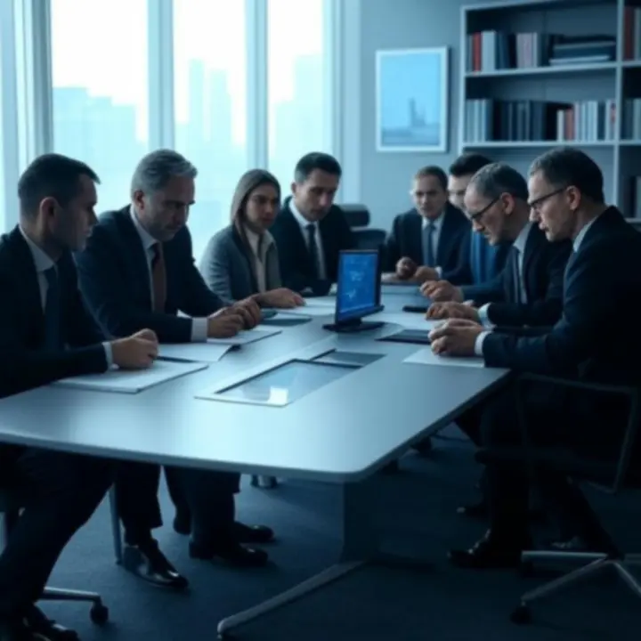 Zespół biznesowy analizujący dokumenty przetargowe w nowoczesnym biurze