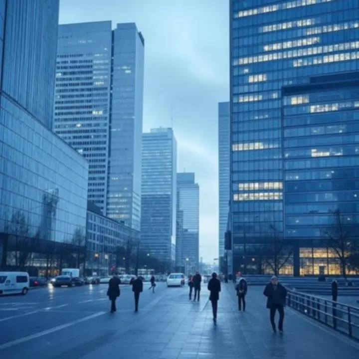 Panorama warszawskiej dzielnicy biznesowej z wieżowcami i siedzibami firm